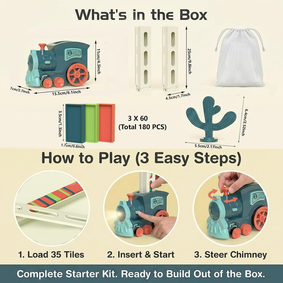 PREPHY Domino Train Toys Kids Games - Automatic Stacking Creative Game 3+ Year Old